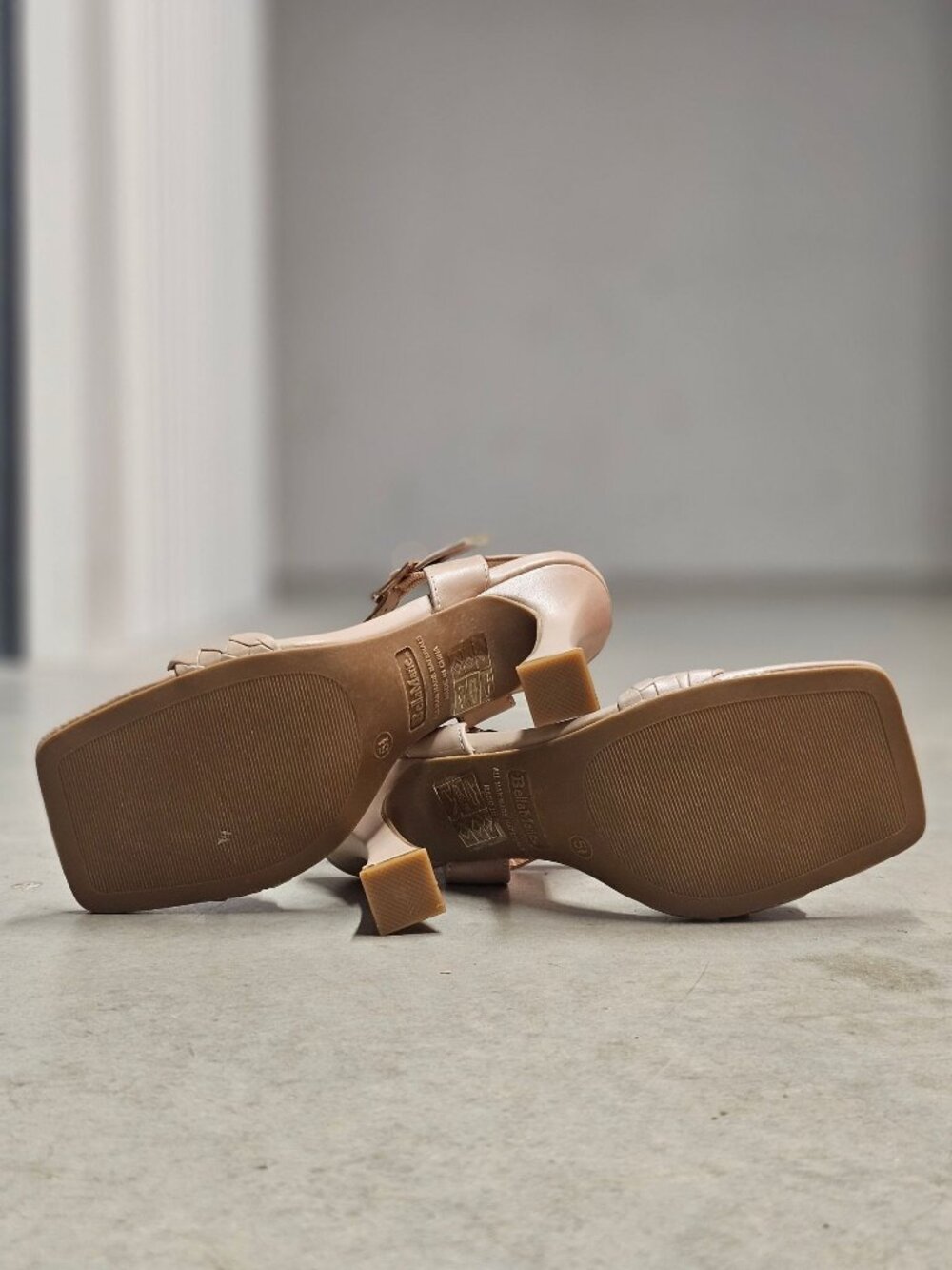Braided Nude Heeled Sandals With Square Toe Design & Adjustable Ankle Strap - Picture 6 of 14